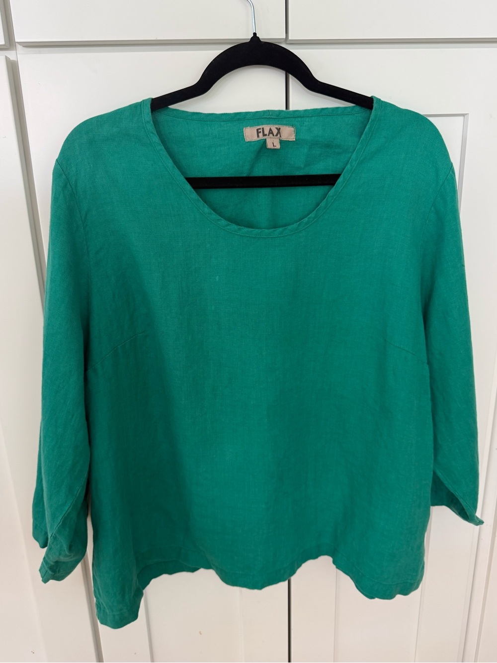 FLAX Women's Emerald Green Linen Scoop Neck Top